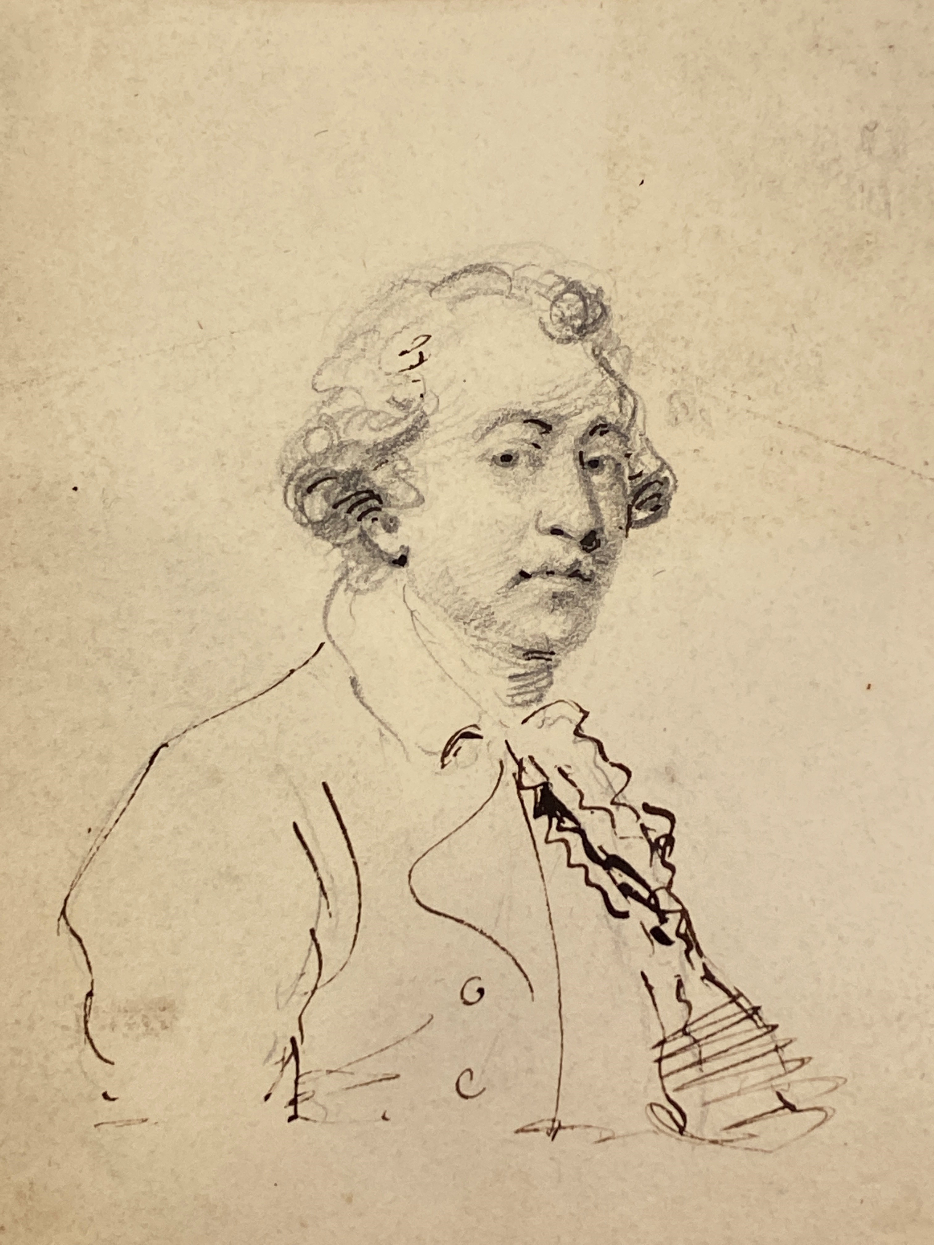 Attributed to Joshua Reynolds (1723-1792) British. A Self Portrait, Pencil and Ink, Unframed 4.25" x