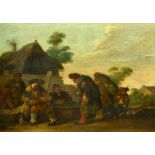 Early 18th Century Dutch School. Figures outside a Tavern, Oil on Panel, Unframed 7.25" x 9.65" (