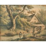 After George Morland (1763-1804) British. Figures Fishing by a Water Mill, Print, 12.5" x 16" (31.