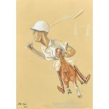 Will Mots (20th Century) British. A Caricature of a Polo Player, Watercolour heightened with