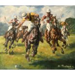 Max Ludwig (1873-1940) German. A Polo Match, Oil on Canvas, Signed, Unframed 25" x 30.75" (61 x 78.