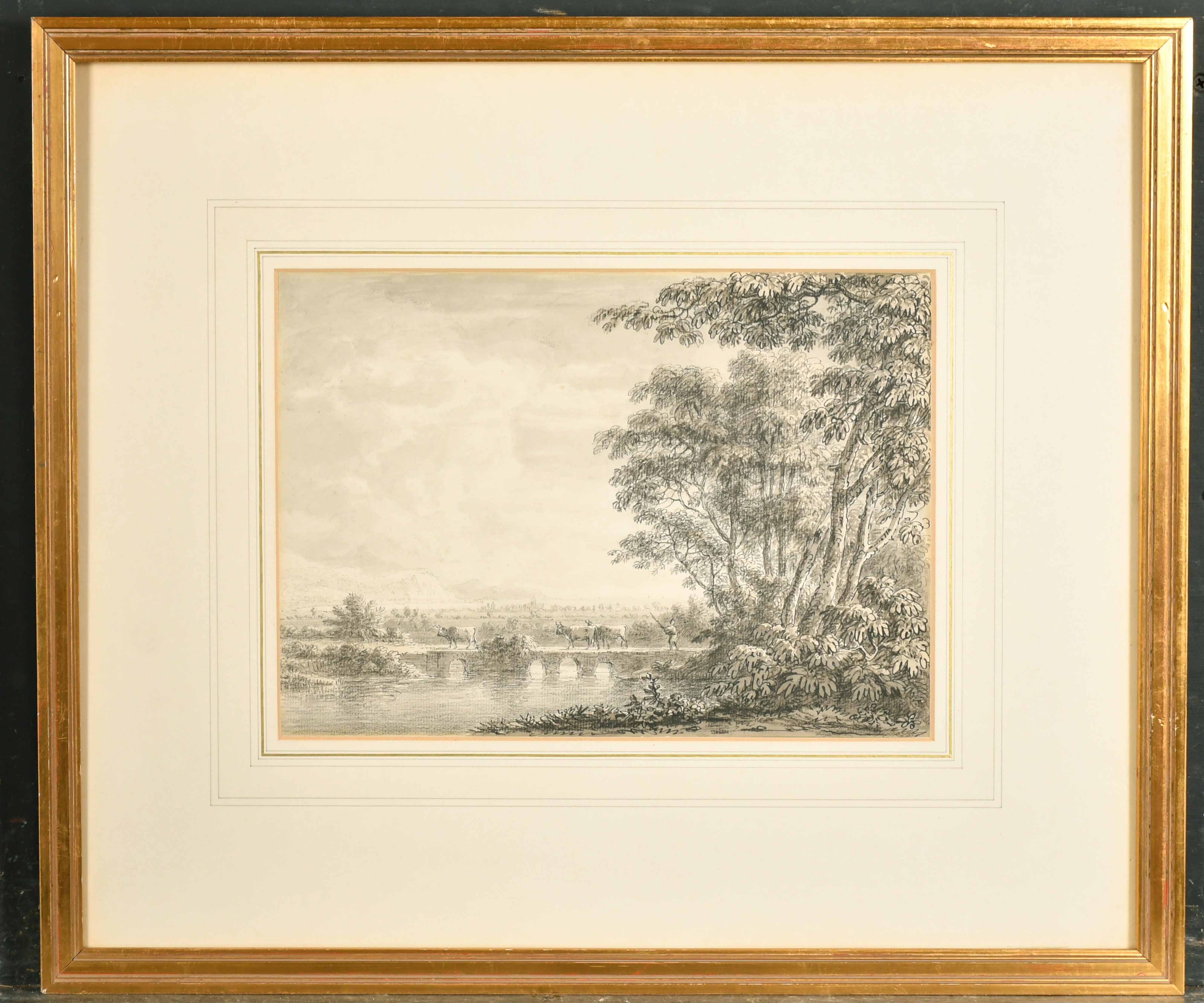 Anthony Thomas Devis (1729-1816) British. "Landscape View", Pencil and Wash, Signed with Initials, - Image 4 of 7