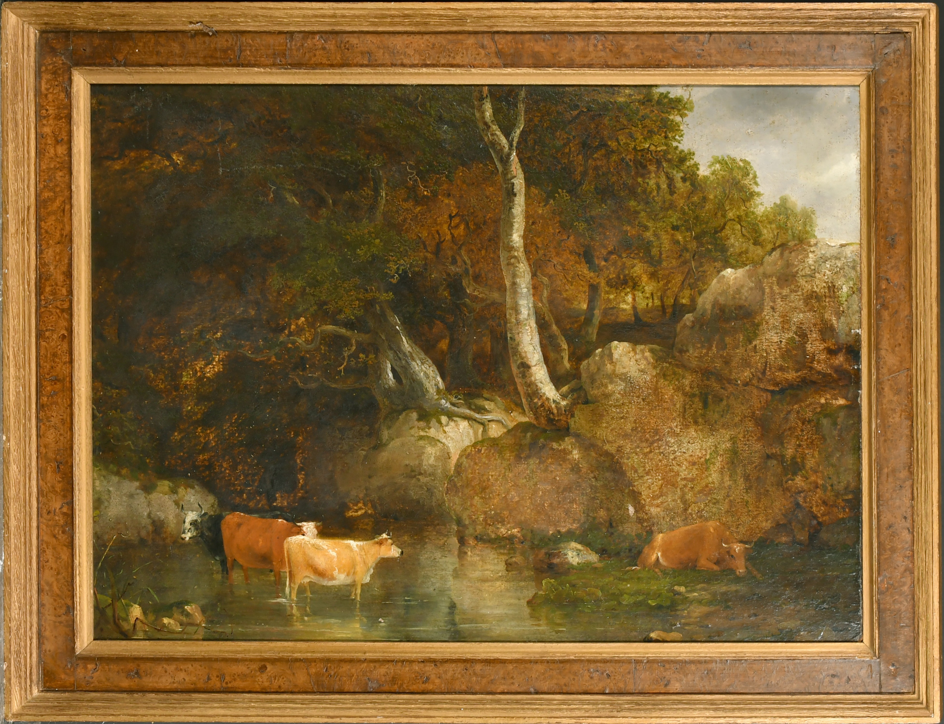 Circle of Thomas Gainsborough (1727-1788) British. Cattle in a Wooded River Landscape, Oil on Board, - Image 2 of 3