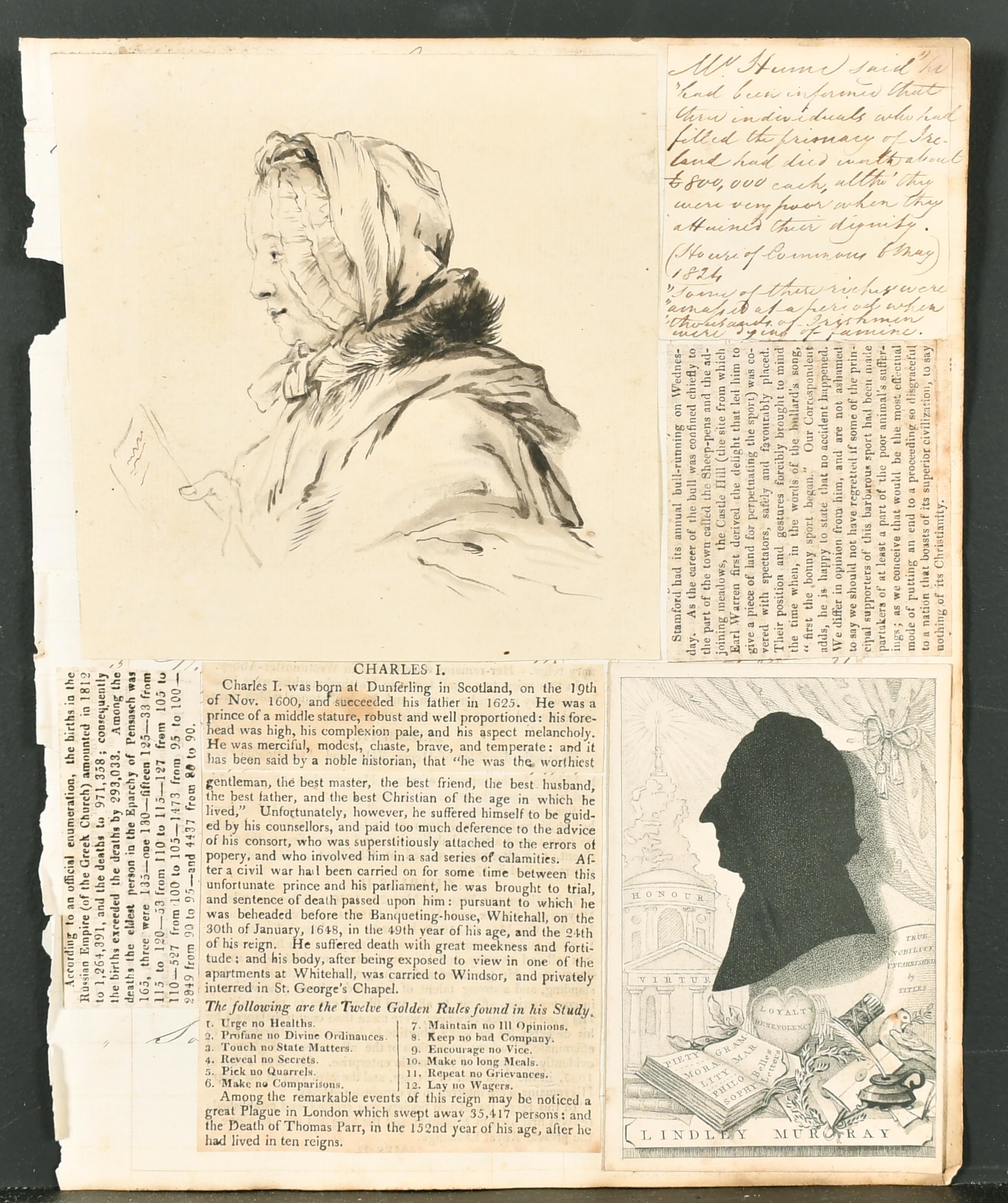 Attributed to Joshua Reynolds (1723-1792) British. Profile of a Lady, Ink and Wash, Unframed 5.25" x - Image 3 of 4