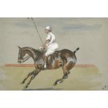 E.M. (20th Century) British. Study of a Mounted Polo Player, Watercolour, Signed with Initials, 7" x