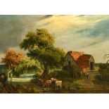 Manner of James Stark (1794-1859) British. A River Landscape with Cattle Watering, Oil on Canvas,