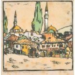 Adolfine Valerie Petter-Zeis (1881-1963) Austrian. "Sarajevo", Woodcut in Colours, Signed, Inscribed