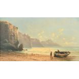 John Mogford (1821-1885) British. A Beach Scene with Figures by a Boat, Oil on Canvas, Signed and