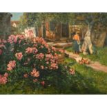 Early 20th Century Continental School. A Garden Scene, Oil on Canvas, Indistinctly Signed, 18" x 23"