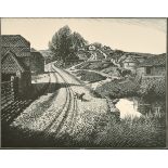 Charles William Taylor (1878-1960) British. "Beyond Steyning", Wood Engraving, Signed, Inscribed,