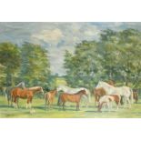 Keith Money (1935- ) British. Horses in a Field, Oil on Board, Signed and Dated 1961, 28" x 40" (