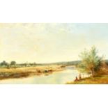 Adam Barland (c1843-1916) British. A River Landscape with Figures in the foreground, Oil on
