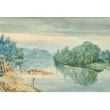 Attributed to William Turner of Oxford (1789-1862) British. "Pangbourne", a River Landscape,