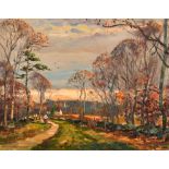 Wayne Morrell (1900-1988) American. "La Haska, PA, Sunset", Oil on Panel, Signed, and Inscribed on