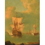 Attributed to C John Mayle Whichelo (1784-1865) British. A Naval Engagement, Oil on Canvas, 9.75"