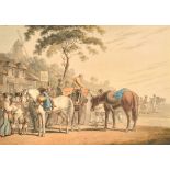 19th Century English School. A Scene outside a Tavern, Watercolour over Etched base, unframed,