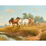 Claude Louis Clark (fl.1858-1905) British. A Plough Team, Oil on Canvas, Signed, 14" x 18" (35.5 x