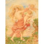 Henry John Stock (1853-1930) British. "Paradise", Classical Maiden and Putti, Watercolour, Inscribed