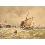 Frank Henry Mason (1876-1965) British. Fishing Boats Entering a French Harbour, Watercolour, Signed,
