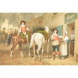 John Dawson Watson (1832-1892) British. Cavaliers by an Inn, Watercolour, Signed and Dated 1874, 13"