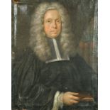 18th Century English School. Bust Portrait of a Cleric holding a Book, Oil on Canvas, Unframed 30" x
