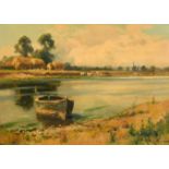 Arthur William Redgate (1860-1906) British. A View on The River Trent with a Moored Boat, Oil on