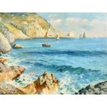 Early 20th Century Greek School. A Coastal Scene, Oil on Canvas, Indistinctly Signed, 22.5" x 29" (