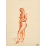 Andre Derain (1880-1954) French. A Standing Female Nude, Sanguine, Artist's Stamp Signature,