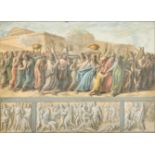 19th Century French School. A Funeral Procession from a Frieze, Watercolour possibly on a print