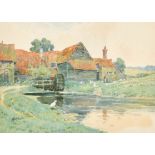 Alfred Fontville de Breanski (1877-1957) British. "The Mill Pond", Watercolour, Signed, Inscribed on