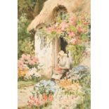Joshua Fisher (1859-1930) British. "At the Cottage Door", Watercolour, Signed, and Inscribed on