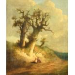 Circle of Thomas Gainsborough (1727-1788) British. Figures Resting under a Tree, Oil on Canvas, 23.