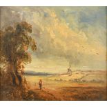 Manner of David Cox (1783-1859) British. Figure in a Landscape with a Windmill in the distance,