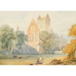 Attributed to William Purser (1790-1852) British. "Pluscarden Priory in Morayshire', Watercolour,