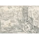 Jan van der Straet 'Stradanus' (1523-1605) Flemish. 'Buzzard Hunt with Trappers in Winter', Etching,