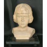 Paul F Glasper (20th Century) British. Bust of Diana, Carved Standstone, Inscribed on a label on