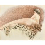 Arthur R Griffiths (1904-1992) British. "Girl on a Leopardskin", Chalk, Signed and Dated 1956, and