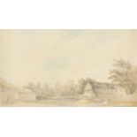 John Crome (1768-1821) British. "Farm Yard", Watercolour, Pencil and Wash, Signed, Inscribed and