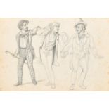 19th Century English School. Three Dapper Gentleman, one possibly Oscar Wilde, Ink and Pencil,