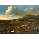 17th Century Northern European School. Figures and Cattle, Oil on Canvas, Unframed 23.75" x 32" (