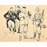 Helen McKie (1889-1957) British. Soldiers Sharing a Bottle of Wine, Ink, Signed, Unframed 10.5" x