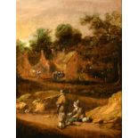 Manner of Adriaen Frans Boudewyns (c.1644-1711) Dutch. Figures on a Path, Oil on Panel, 6.75" x 5.5"