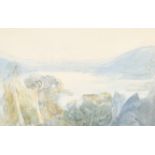 Circle of Edward Lear (1812-1888) British. An Extensive River Landscape, Watercolour, Mounted