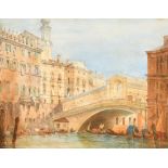 J H W (19th Century) British. The Rialto Bridge, Watercolour, Signed with Initials and Dated 1850,