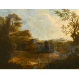 Manner of Gaspard Dughet (1615-1675) French. Figures in a Classical Landscape, Oil on Canvas, in a