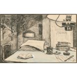 Lucien Pissarro (1863-1944) French. Still Life Study of a Desk, Ink and Wash, 4" x 6.35" (10.1 x