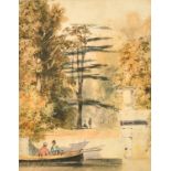 Newton Smith Limbird Fielding (1799-1856) British. Figures on a Boating Lake, Watercolour, Signed,