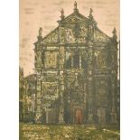 Richard Beer (1928-2017) British. "Venetian Church", Etching, Aquatint in Colours, Signed, Inscribed