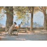 Marcus Clayton Stone (1840-1921) British. An Artist at his Easel, Gouache, 3.25" x 4.5" (8 x 11.