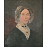 Early 19th Century English School. Bust Portrait of a Lady, Oil on canvas, in a bird's eye maple